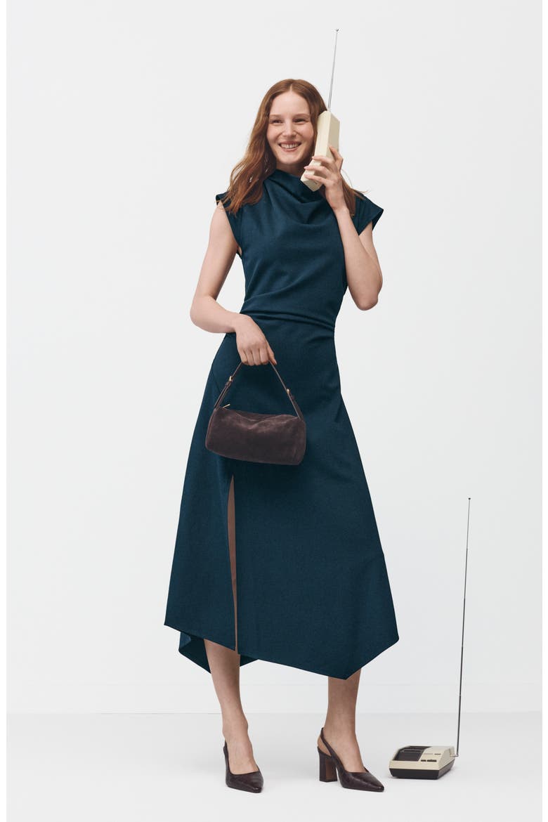 Harlan Ruched Cowl Neck Midi Dress, Alternate, color, NAVY