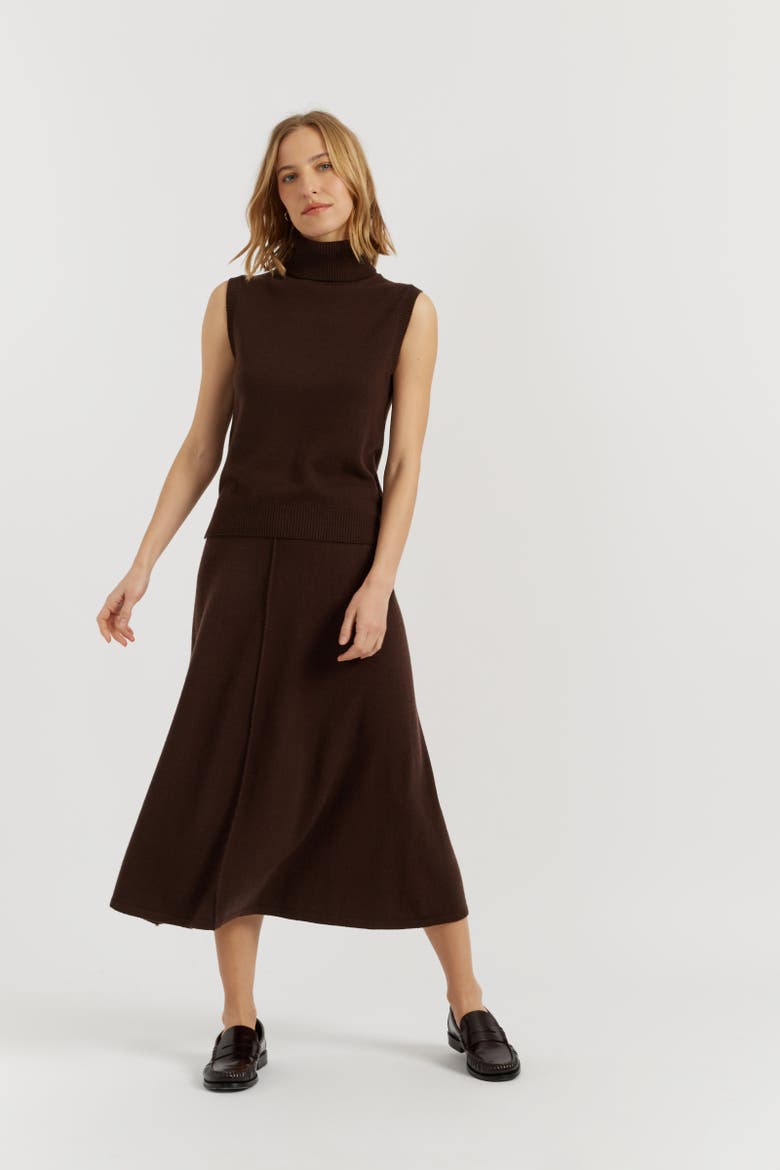 Wool Cashmere Midi Skirt, Alternate, color, Chocolate