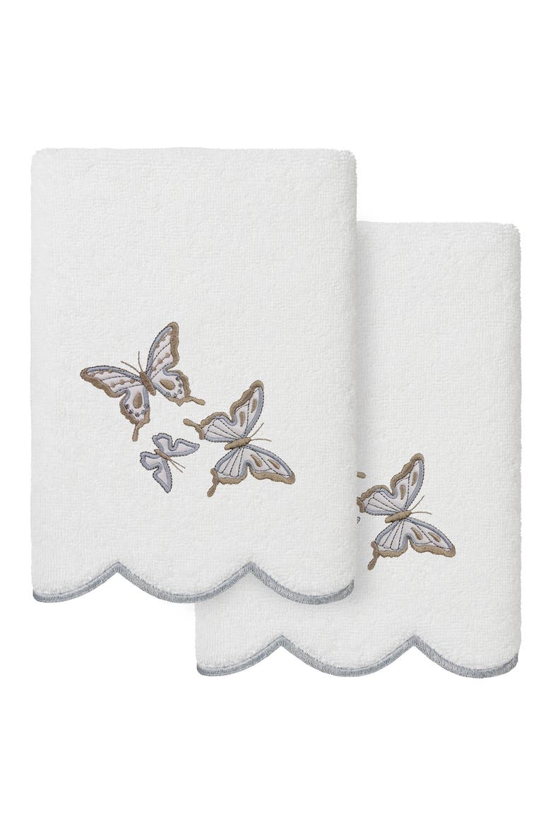 2-Piece Brittney Embroidered Turkish Cotton Hand Towel Set, Main, color, WHITE/ GRAY