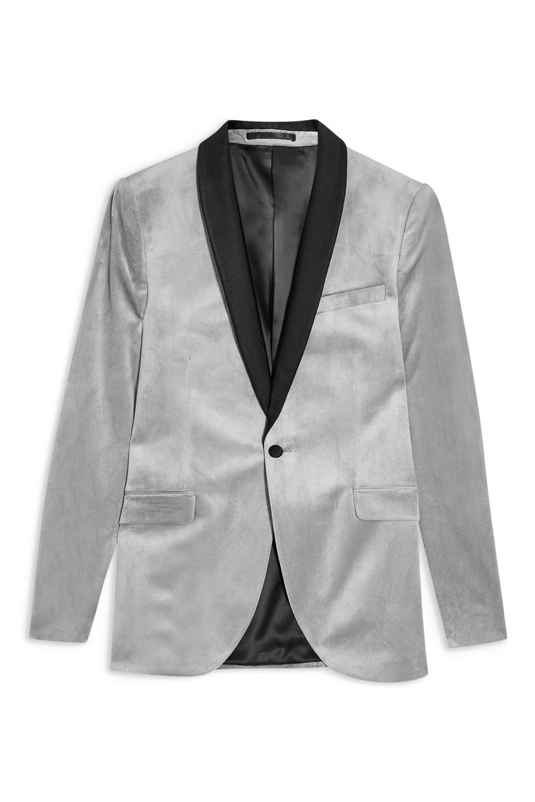 Velvet Skinny Fit Blazer, Alternate, color, SILVER