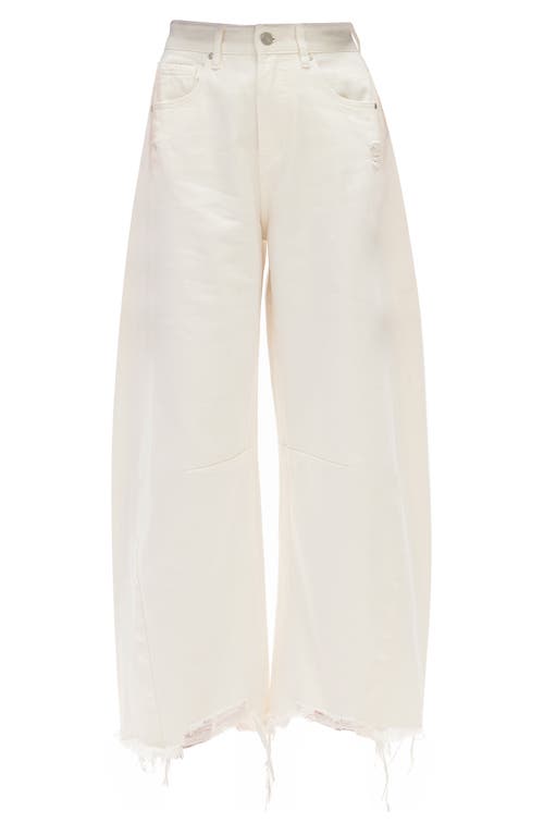 Bayeas Frayed Super High Waist Barrel Jeans In White