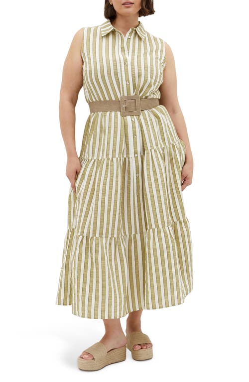 Shop City Chic Clean Lines Belted Midi Dress In Moss Stripe