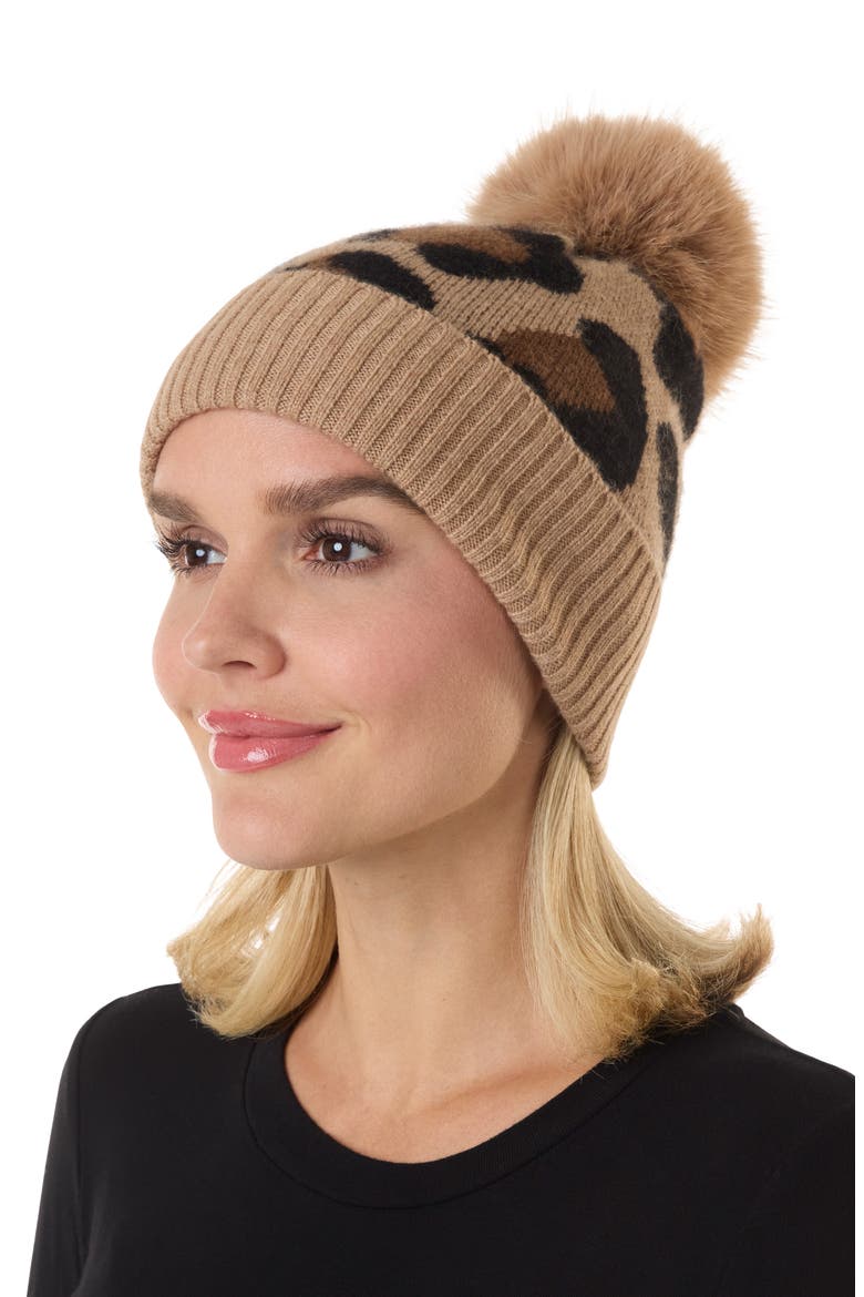 Cheetah Cashmere Cuffed Beanie, Alternate, color, CAMEL MULTI