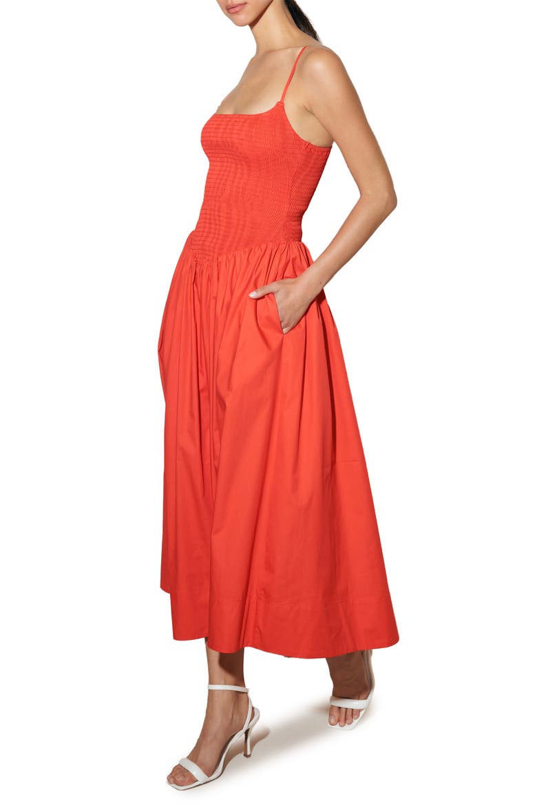 Smocked Cotton Midi Dress, Alternate, color, RED