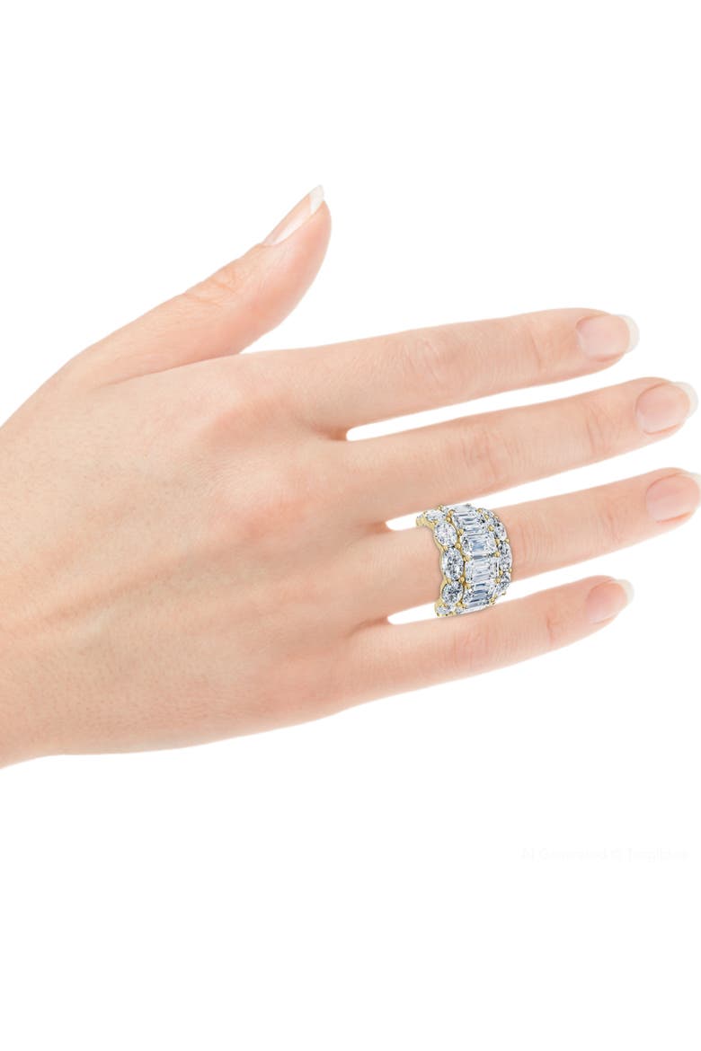 12.30Ct Diamond Wide Fashion Ring Emerald & Oval Cut Gold Lab Grown Band, Alternate, color, 10k Yellow Gold