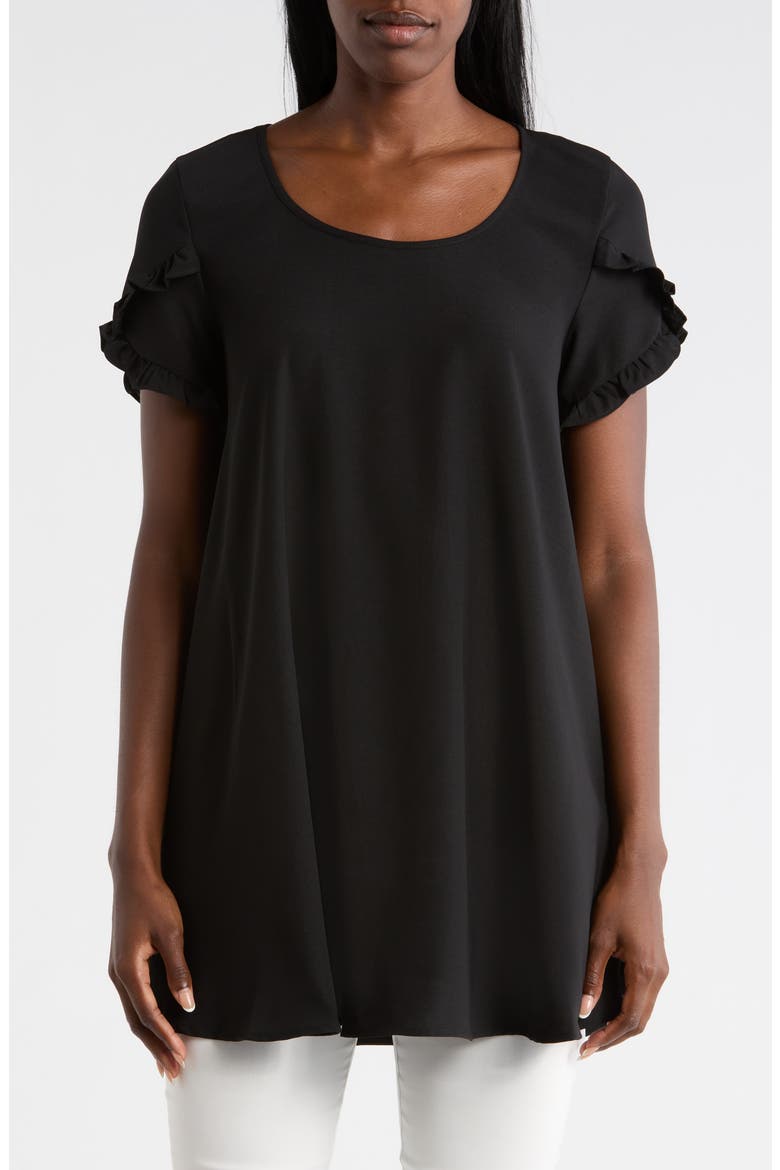 Ruffle Sleeve Tunic Top, Main, color, BLACK