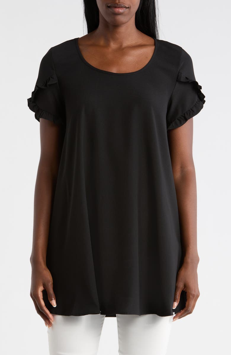 PATRIZIA LUCA Ruffle Sleeve Tunic Top, Main, color, Black