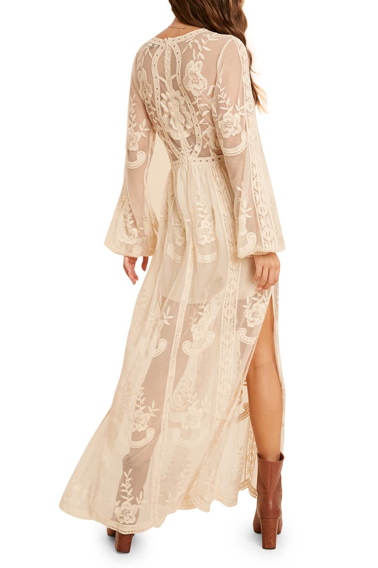 Floral Embroidered Long Sleeve Maxi Dress, Alternate, color, CREAM