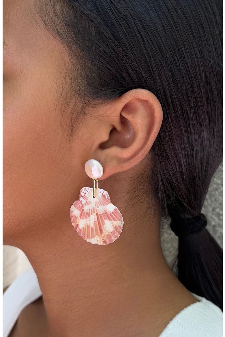Faux Pearl Shell Drop Earrings, Alternate, color, PINK