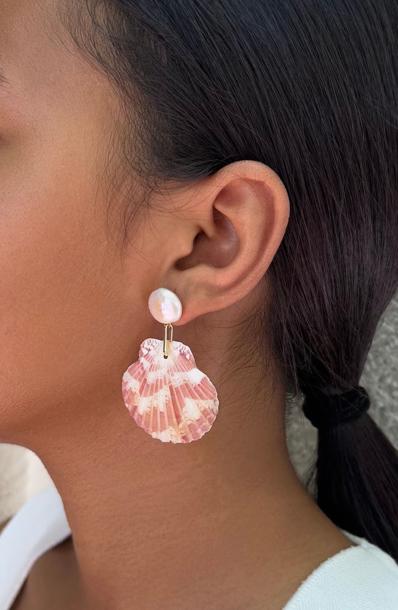 Adornia Faux Pearl Shell Drop Earrings, Alternate, color, Pink