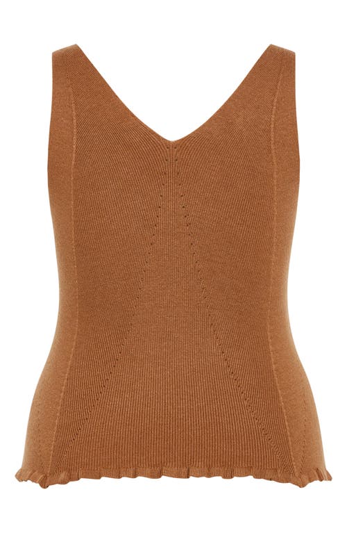 City Chic Sarah Ribbed Tank Top In Brown