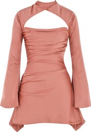 HOUSE OF CB Toira Long Sleeve Satin Corset Minidress