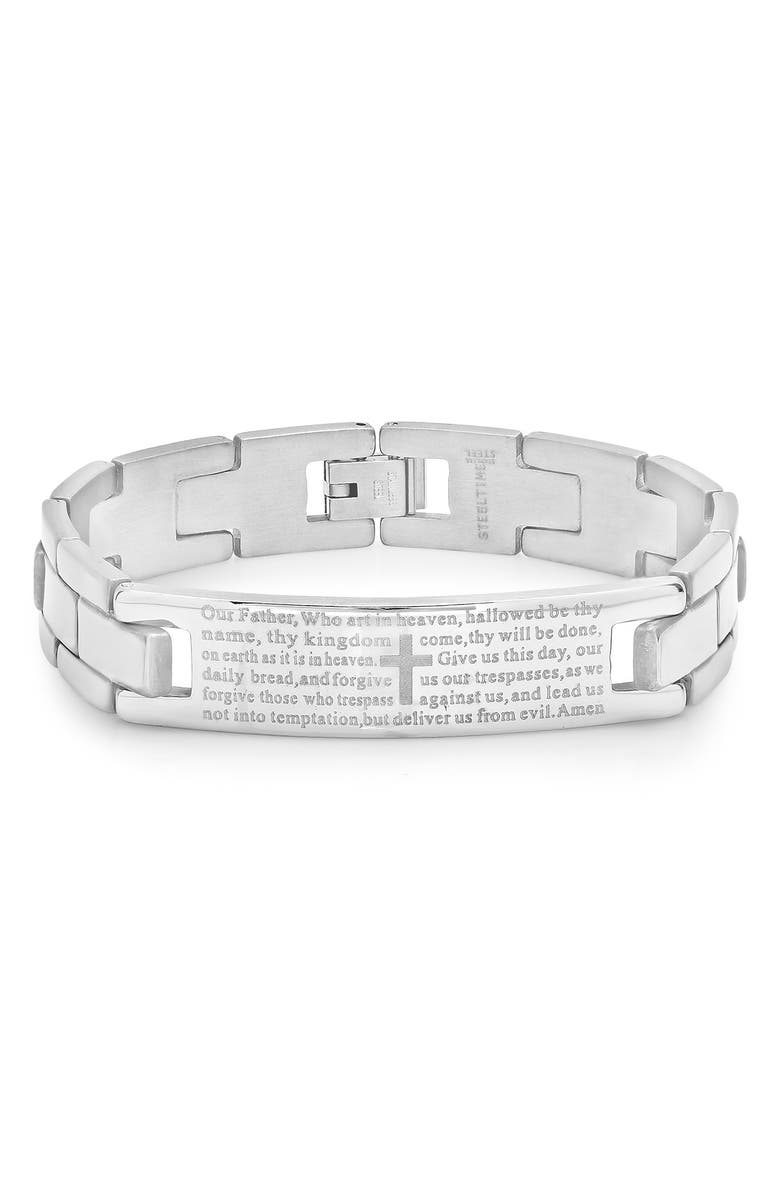 HMY JEWELRY Stainless Steel Lord's Prayer Link Bracelet, Main, color, 