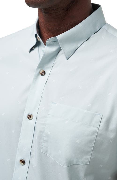 Travismathew Across The Pond Geo Print Short Sleeve Stretch Button-up Shirt In Heather Arona