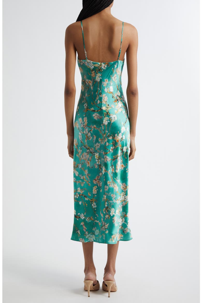Seridie Floral Print Silk Midi Slipdress, Alternate, color, TEAL M WC
