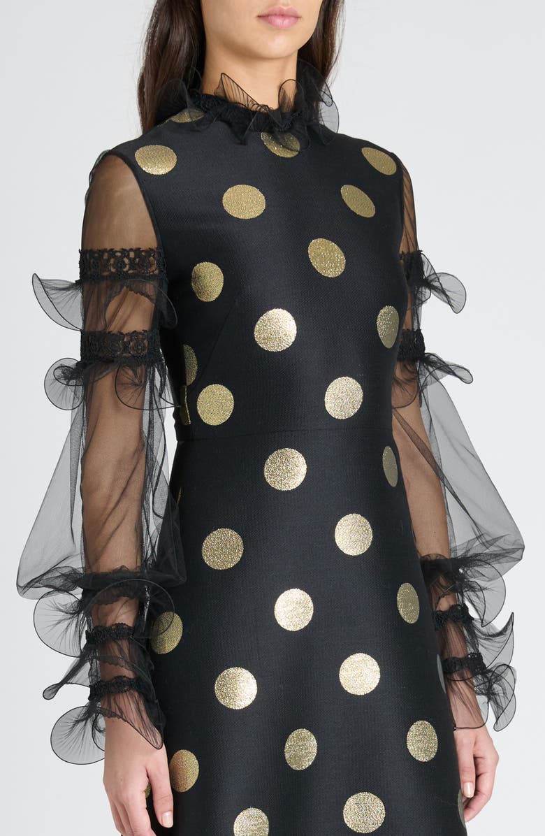 Valentino Garavani Polka Dot Ruffle Trim Long Sleeve Dress, Alternate, color, 