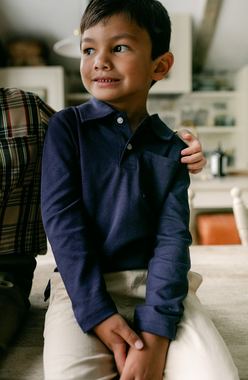 Little Paper Kids Reid Long Sleeve Polo In Blue