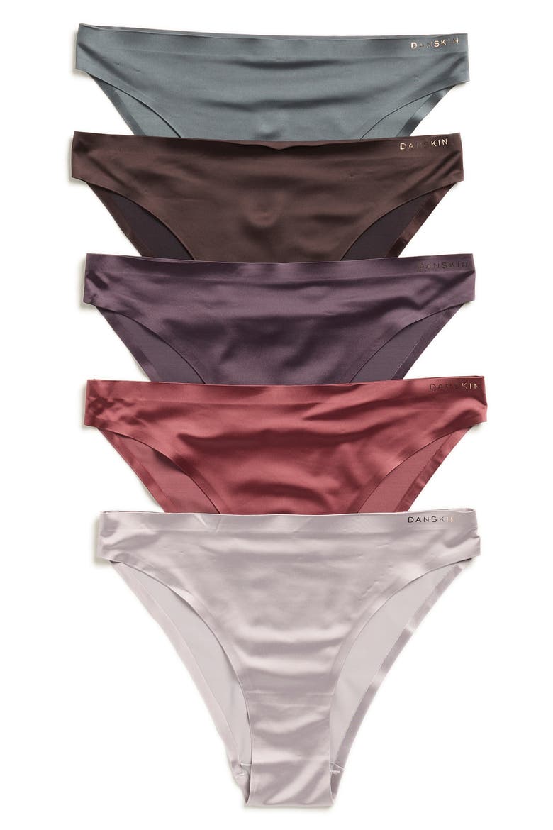 Assorted 5-Pack Shiny Cheeky Bikini Briefs, Main, color, WOOD/ MAUVE/ HAZE/ VIOLET/ IVY