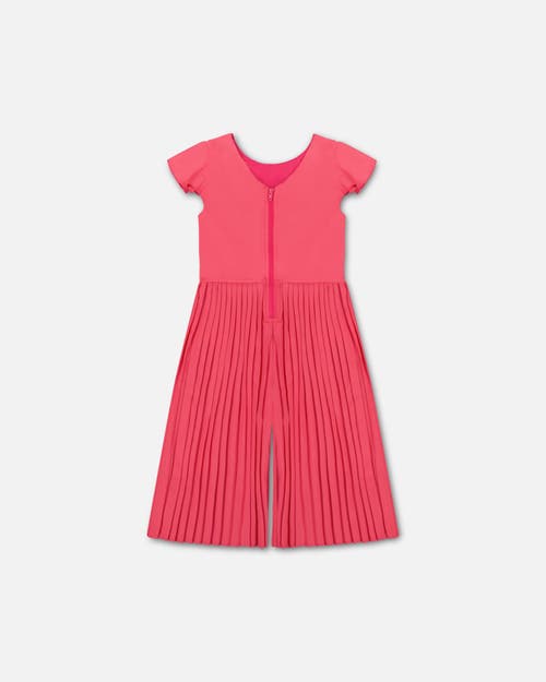 Deux Par Deux Girl's Bi-material Pleated Wide Leg Jumpsuit Candy Pink In Candy Pink