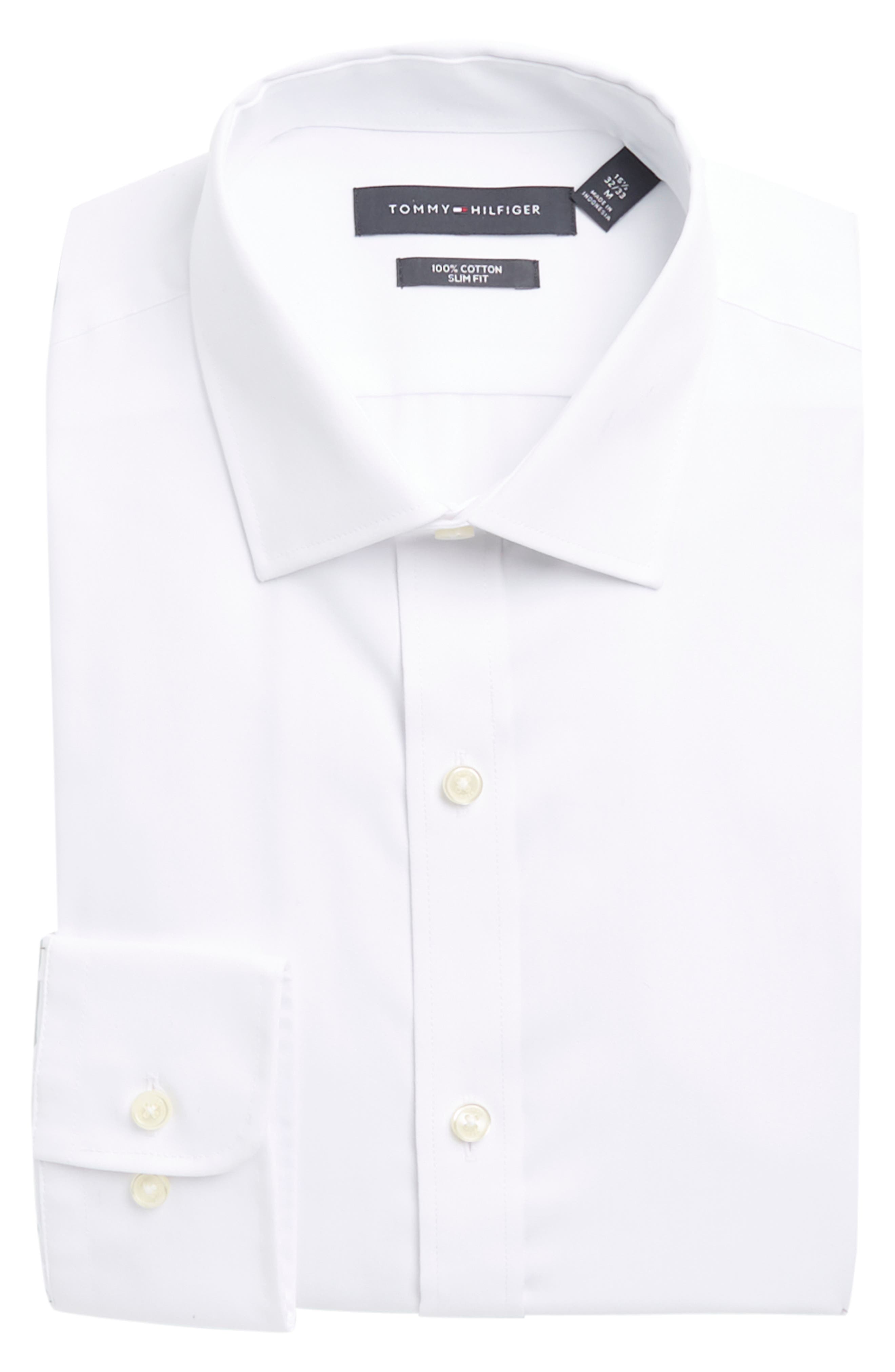 18 32 33 slim fit dress shirt Tommy Hilfiger Men's Slim Fit Non-Iron Cotton Dress Shirt - White