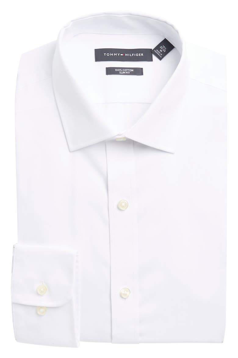 Slim Fit Non-Iron Cotton Dress Shirt, Alternate, color, WHITE
