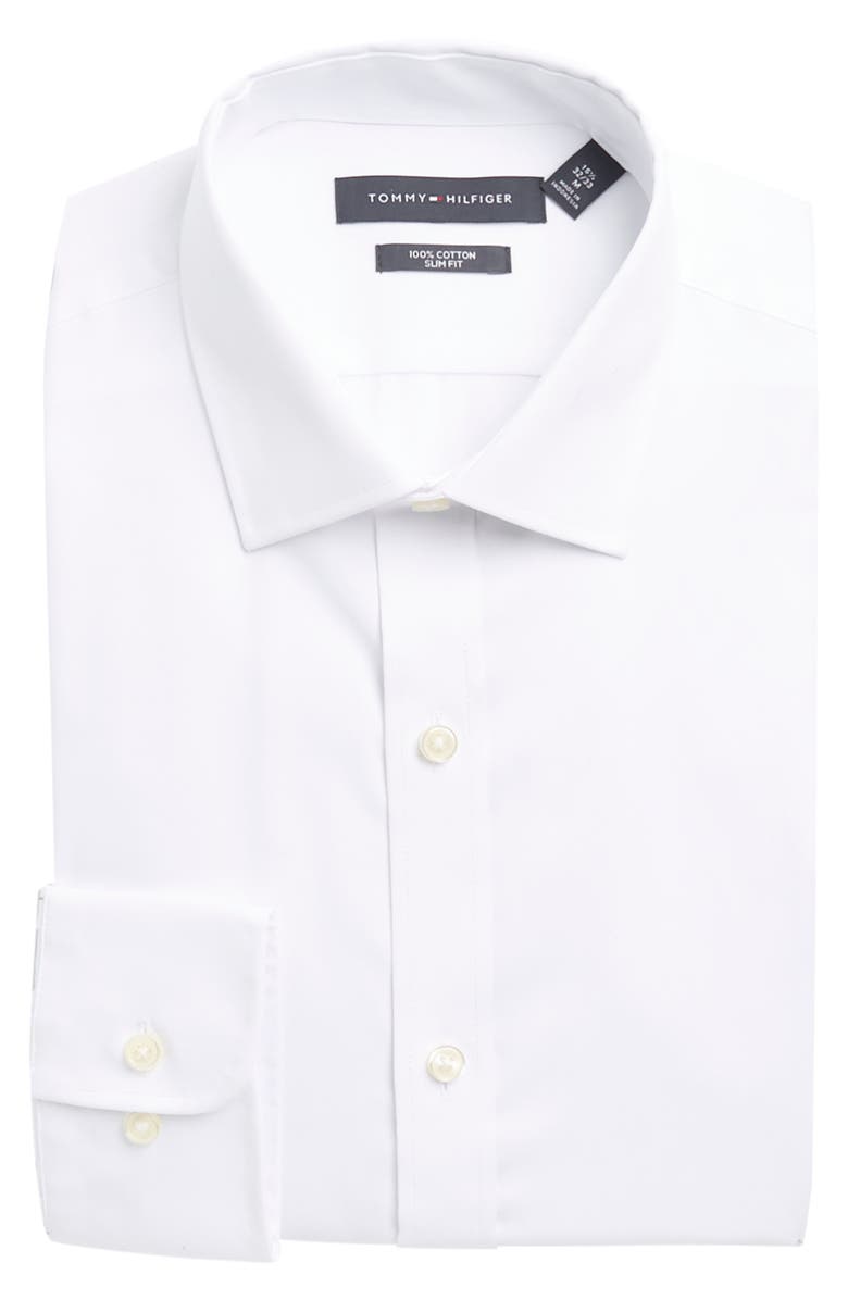 Tommy Hilfiger Slim Fit Non-Iron Cotton Dress Shirt, Alternate, color, White