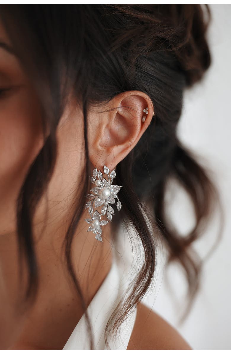 Untamed Petals Royalist Pearl and Crystal Statement Earrings, Alternate, color, Silver