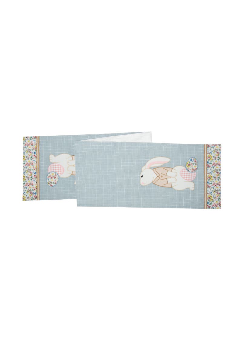 Bunny Rabbit Easter Eggs 100% Cotton Table Runner 13" x 72", Main, color, Blue