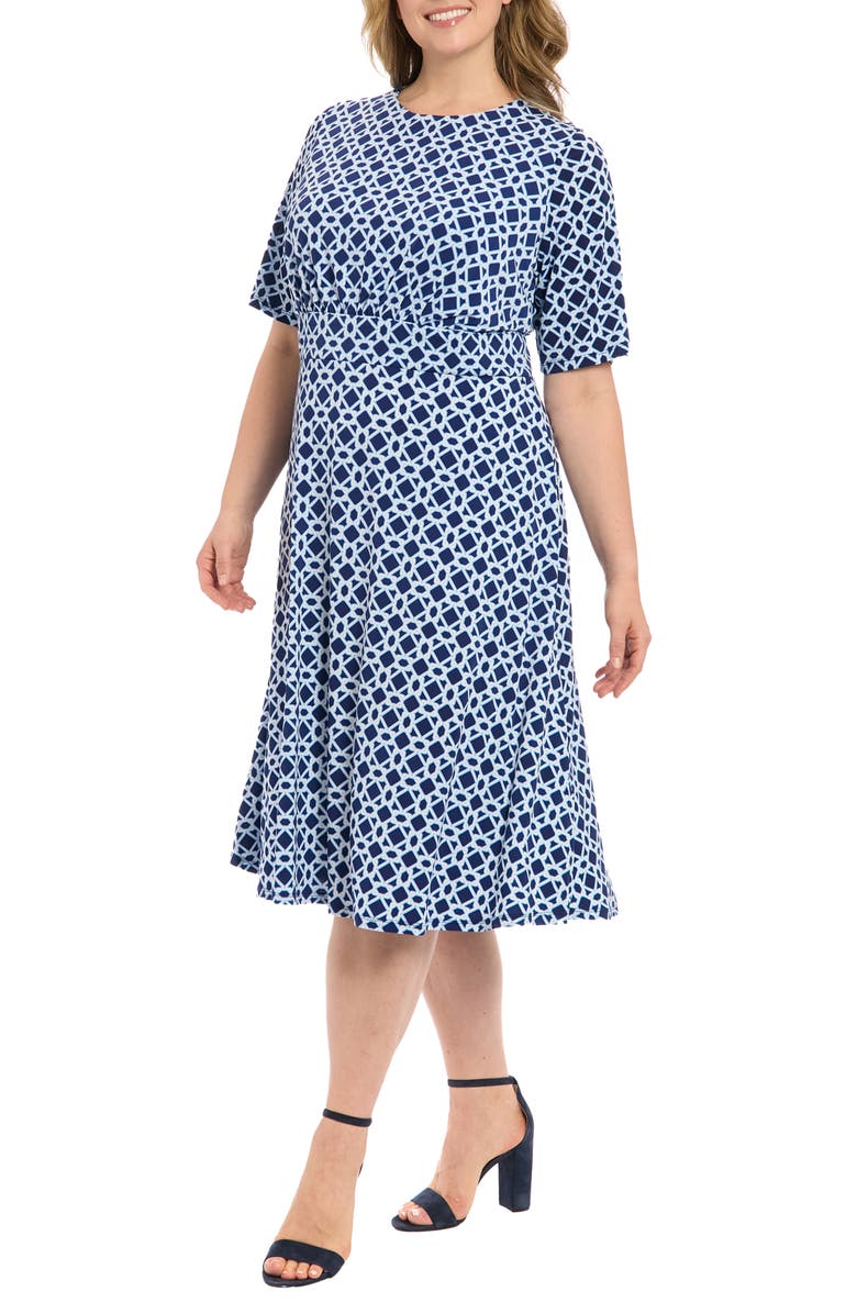 London Times Inset Waist Midi Dress, Alternate, color, Navy