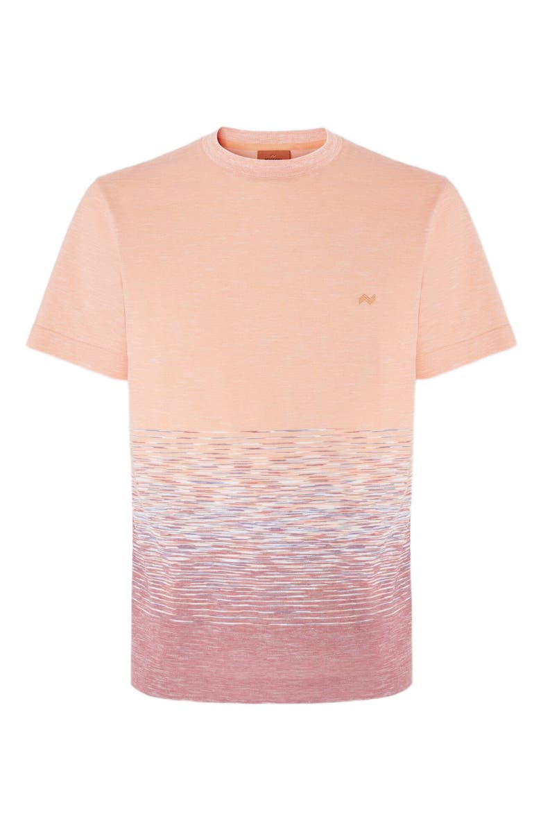 Missoni Crewneck T-shirt In Slub Cotton And Linen With Zigzag Embroidery, Alternate, color, Orange & Red