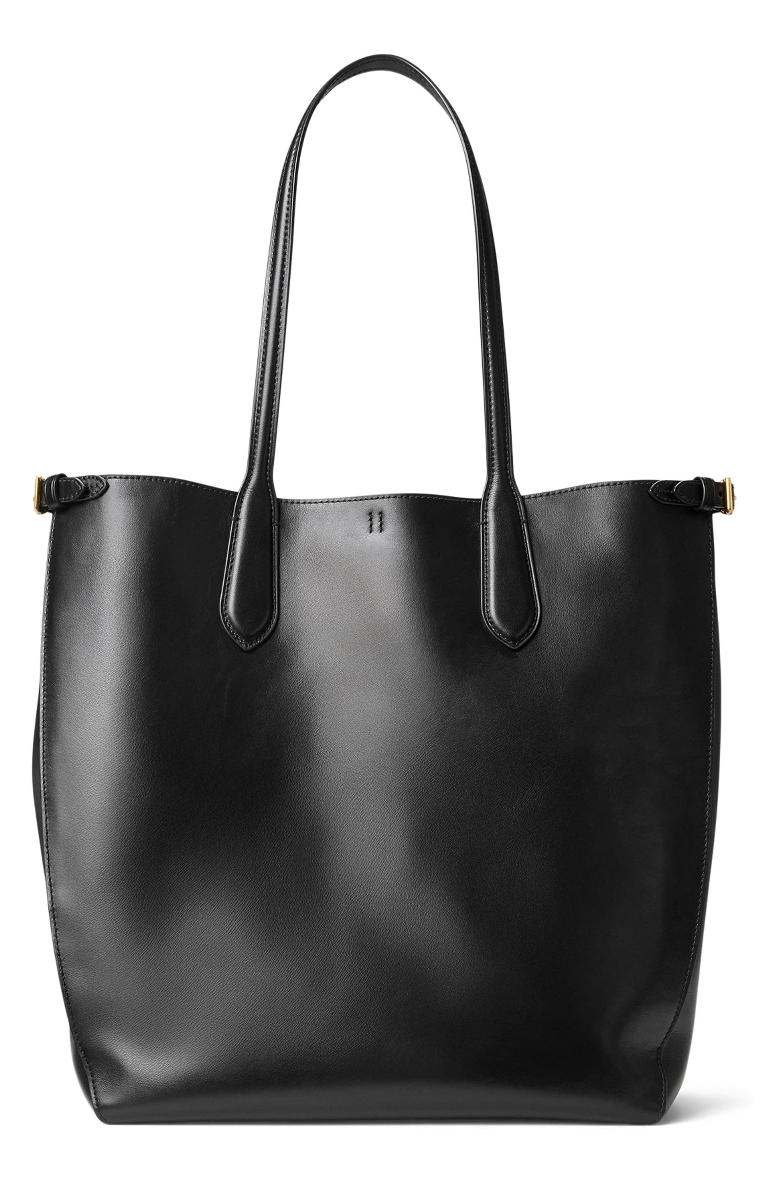Polo Ralph Lauren Calfskin Leather Tote Bag, Alternate, color, Black