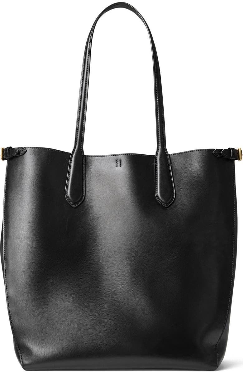 Polo Ralph Lauren Calfskin Leather Tote Bag, Alternate, color, Black