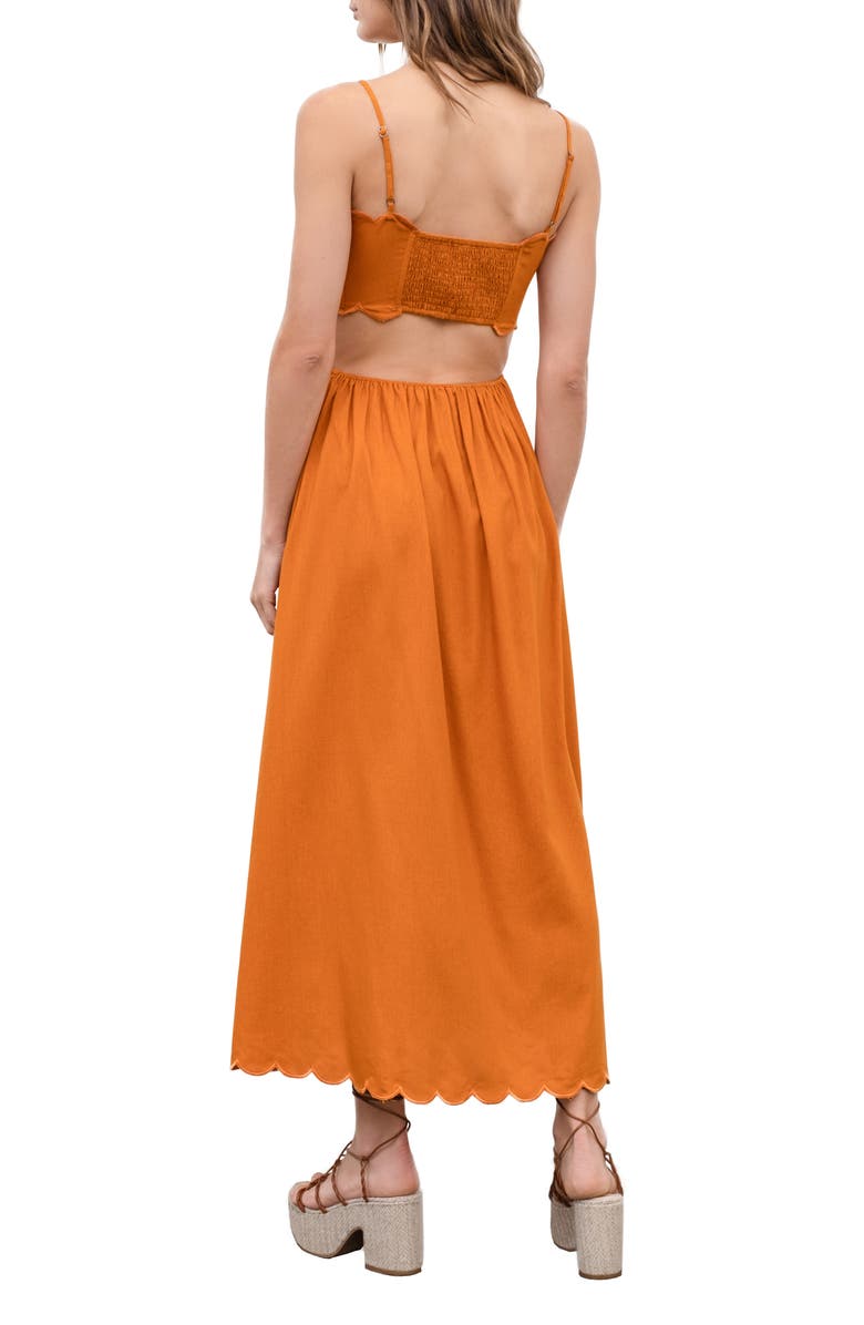 MOON RIVER Scalloped Linen & Cotton Midi Dress, Alternate, color, 