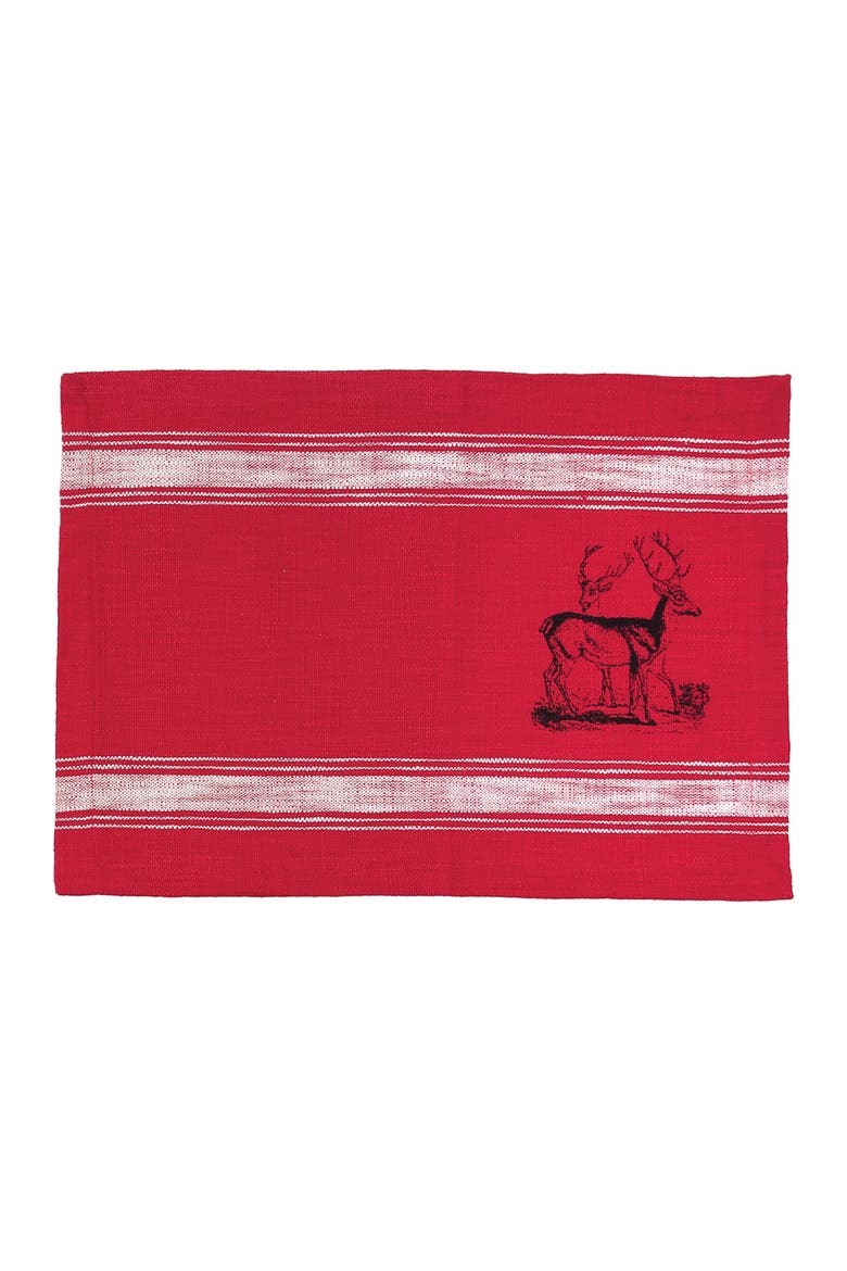Stag Feed Sack Rustic Lodge Cotton Placemats Set of 6, 13" x 19", Main, color, Red
