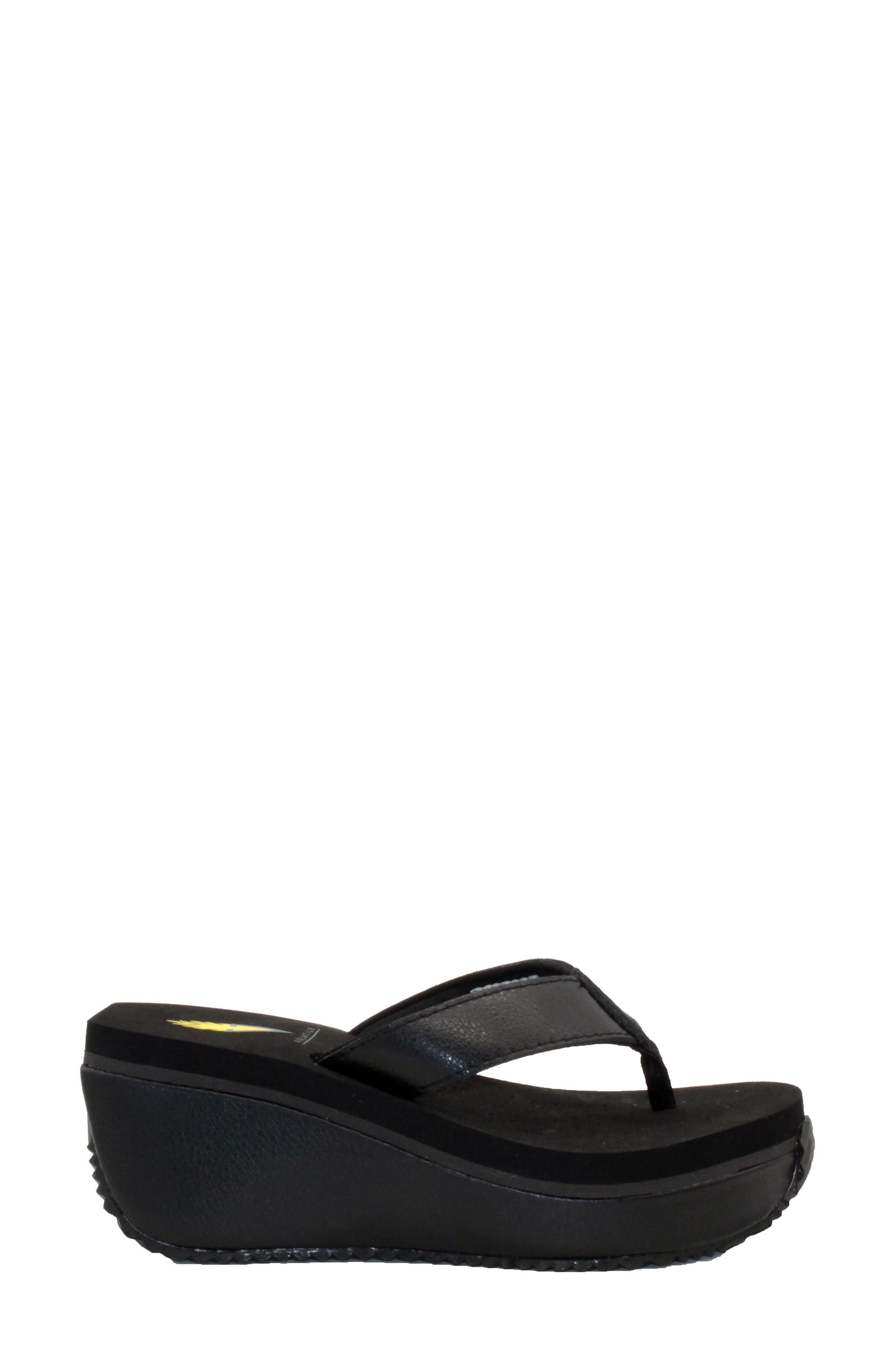 Volatile Frappachino Wedge Flip Flop, Alternate, color, Black Leather