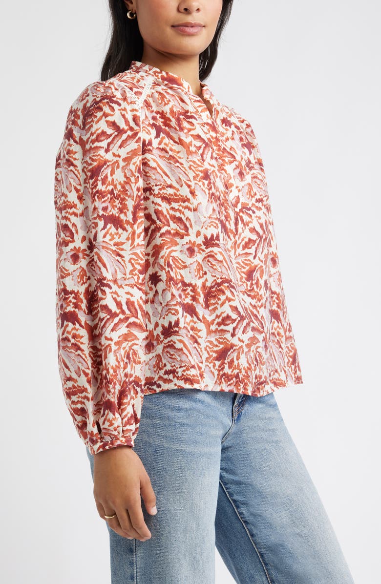 Caslon<sup>®</sup> Embroidered Inset Top, Alternate, color, Purple- Rust Ikat Blossom