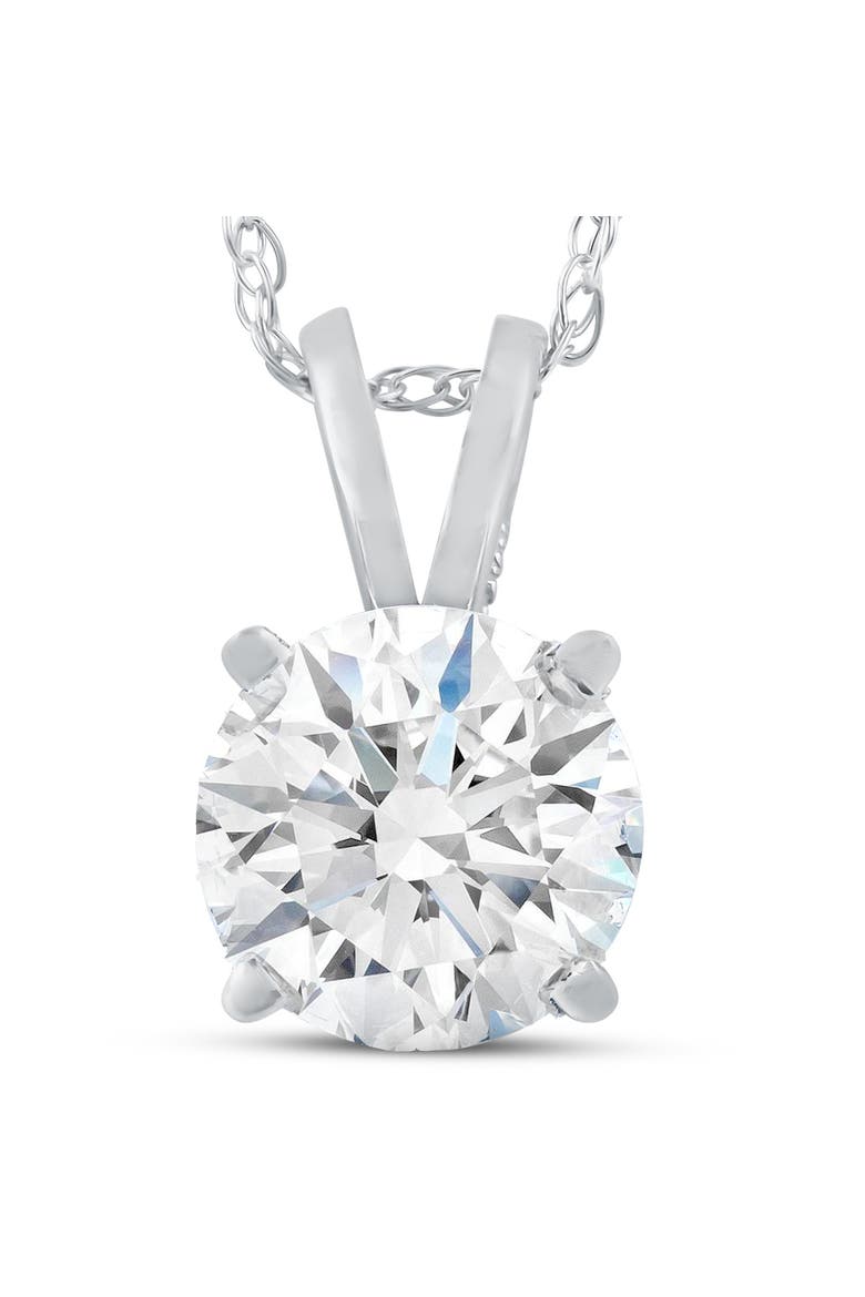 Certified 1Ct Round Diamond Solitaire Pendant Gold Necklace Lab Grown, Main, color, 14k White Gold