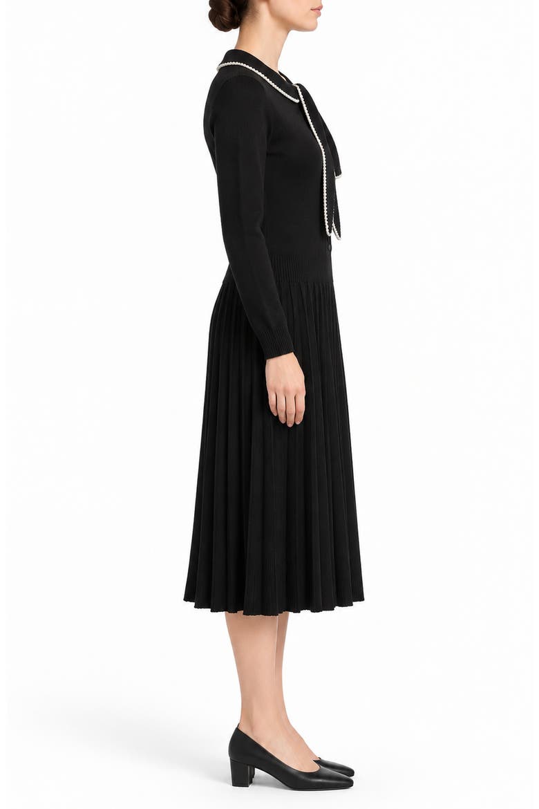 Tipped Tie Neck Long Sleeve Sweater Dress, Alternate, color, VERY BLACK / WHITE
