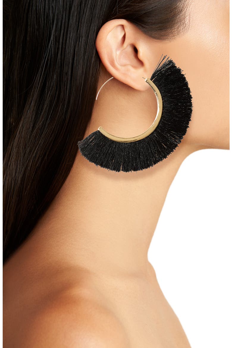 Oversize Fringe Hoop Earrings, Alternate, color, GOLD/ BLACK