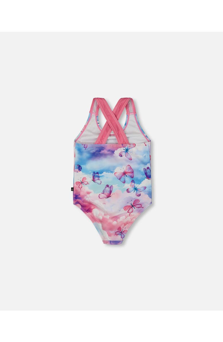 Deux par Deux Little Girl's Printed One-Piece Swimsuit Butterflies On Multicolored Background, Alternate, color, Butterflies On Multicolored