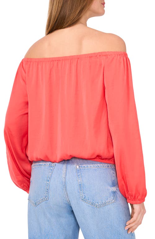 Vince Camuto Off The Shoulder Tie Hem Button-up Top In Cayenne