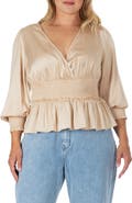 Standards & Practices Smocked Peplum Satin Top