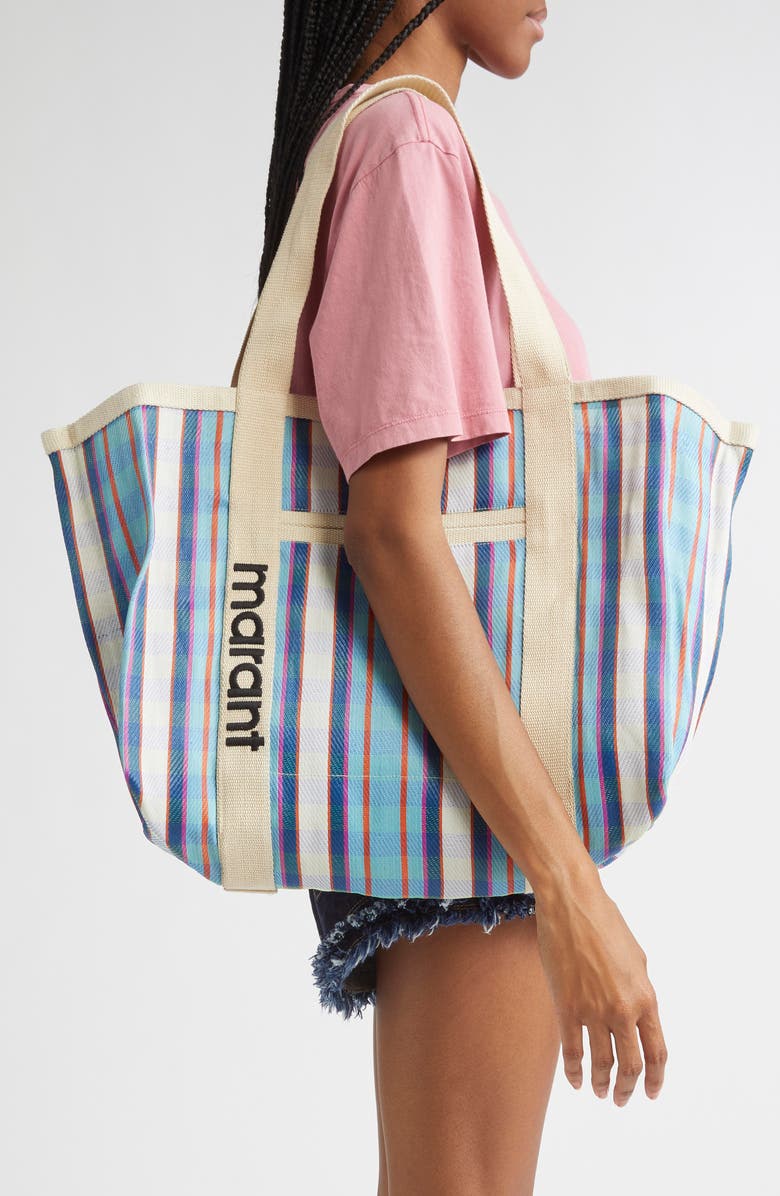 Isabel Marant Darwen Stripe Jacquard Tote, Alternate, color, Turquoise/ Chalk