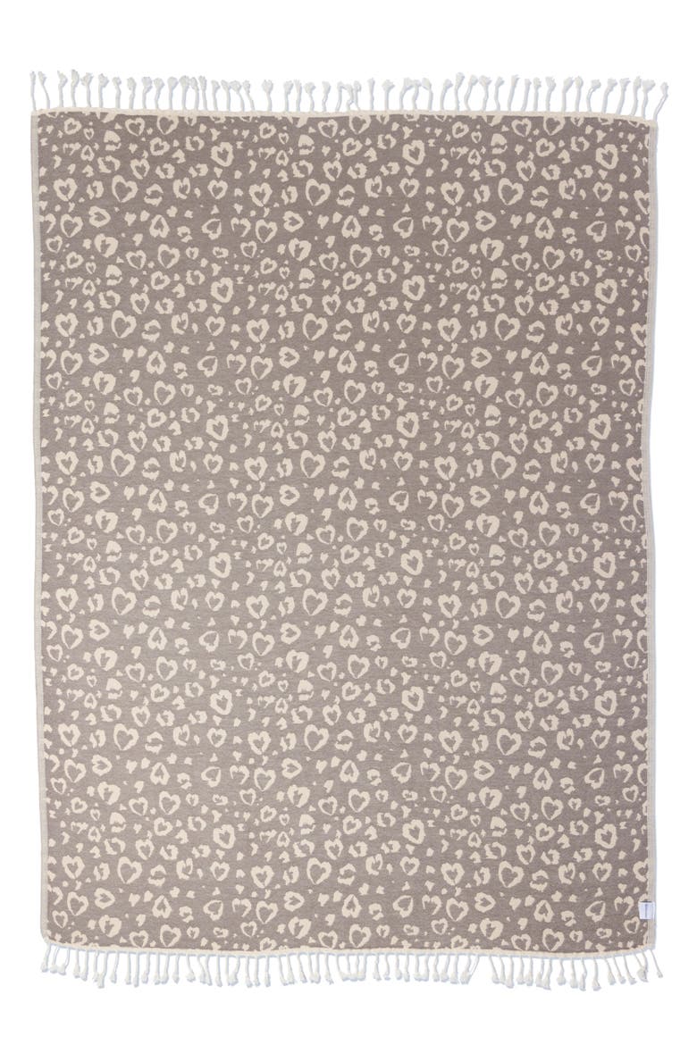 Leopard Heart Organic Cotton Medium Weight Throw Blanket, Main, color, Brown