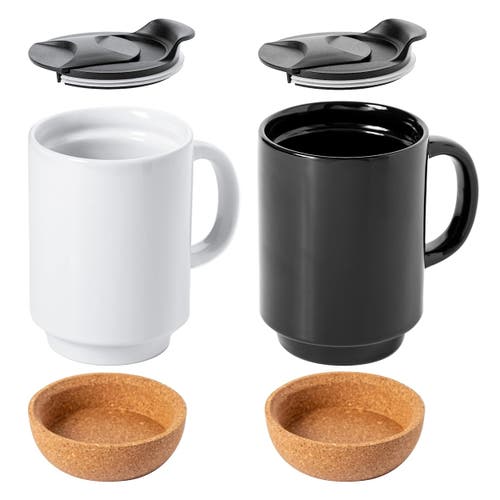 Gibson Home Modani 4 Piece 16.5 Ounce Stoneware Travel Mug Set With Lid And Cork Base In Multi