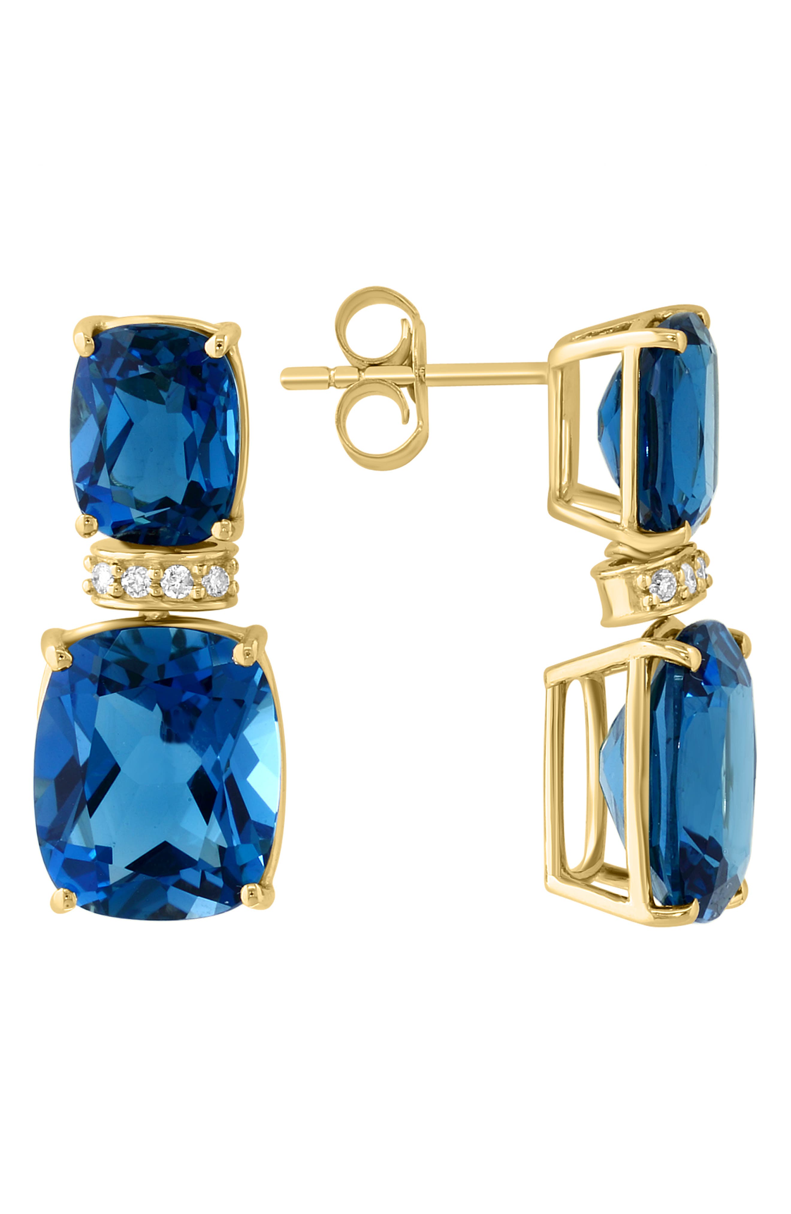 EFFY 14K Yellow Gold London Blue Topaz & Diamond Drop Earrings - 0.05ct ...