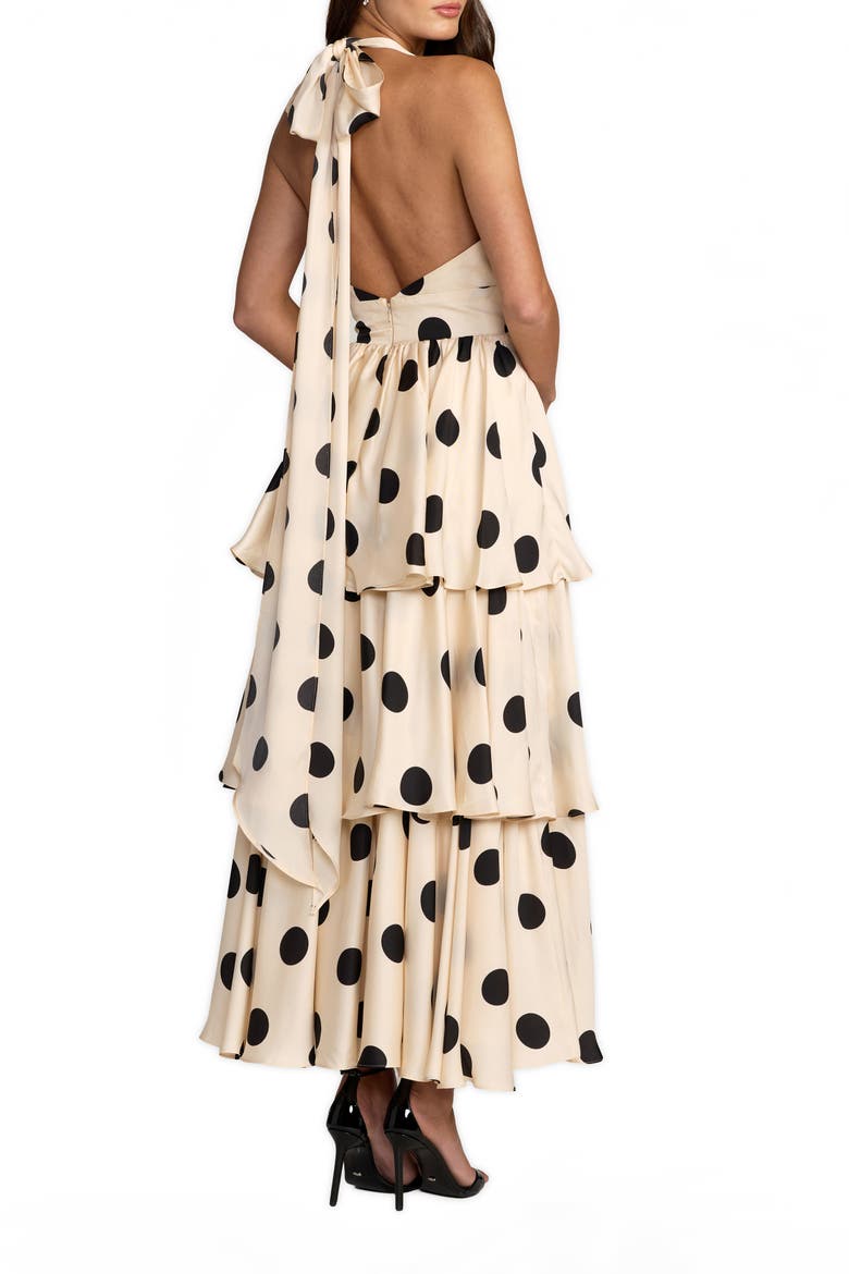Halter Neck Polka Dot Ruffle Maxi Dress, Alternate, color, Black Ivory