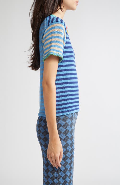 Yanyan Floral Ribbon Stripe Cotton Sweater In Blue