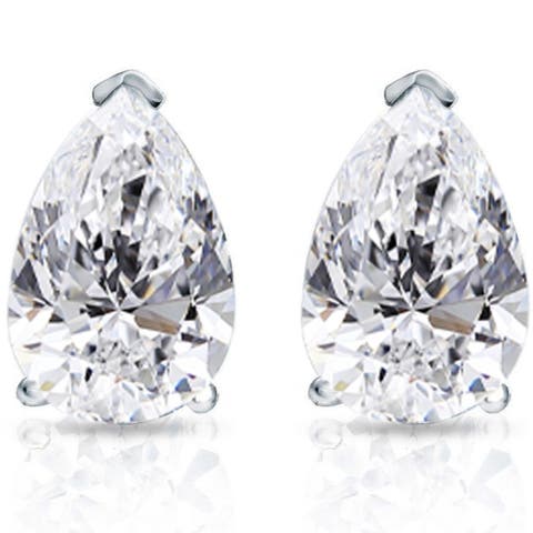 2 Ct Lab Grown Pear Shape Diamond Studs 14k Gold Earrings