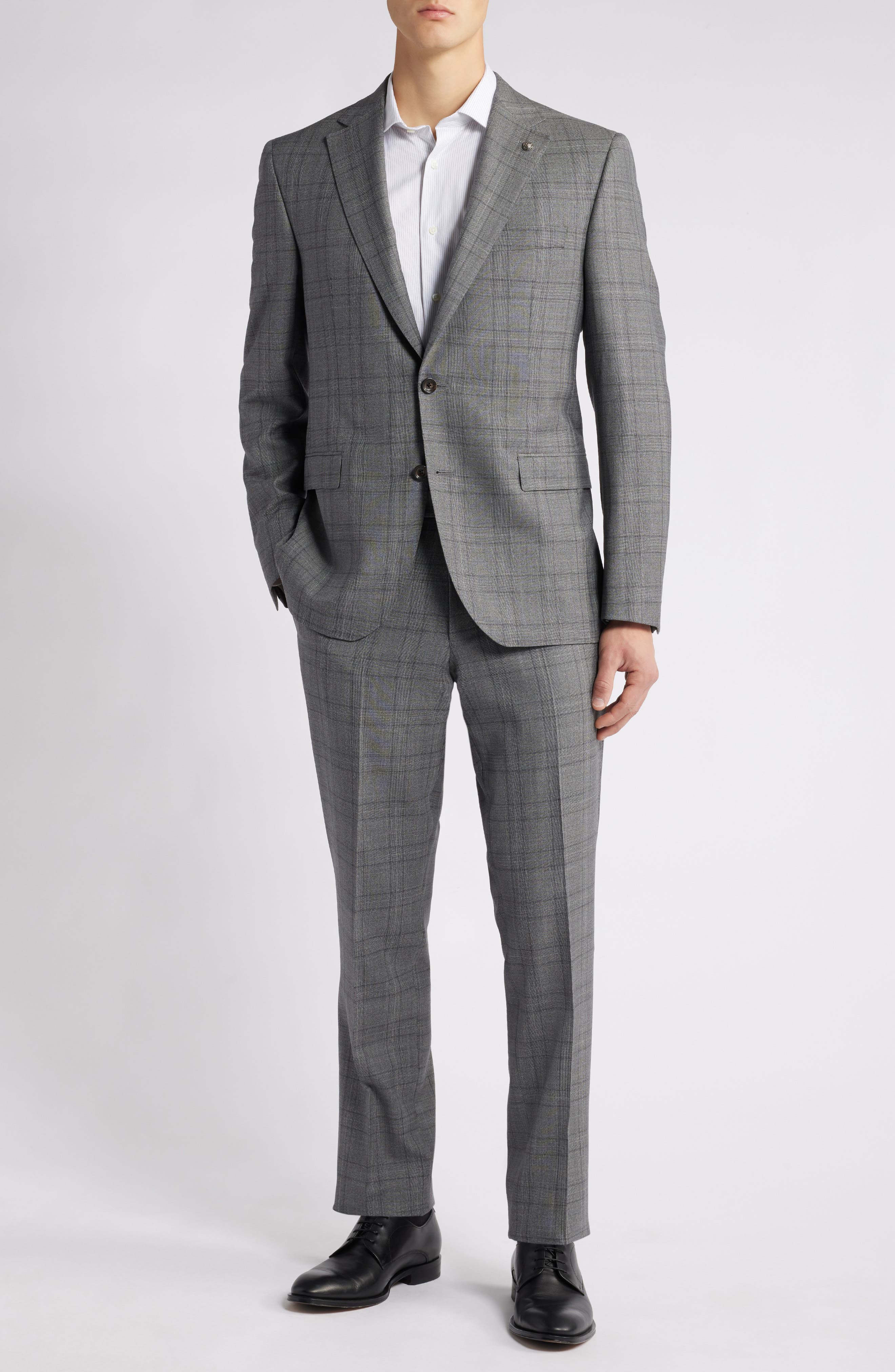 Jack Victor Esprit Contemporary Fit Plaid Wool Suit in Mid Grey 